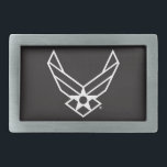 Logo der United Staaten Air Force - Schwarz Rechteckige Gürtelschnalle<br><div class="desc">Dieses Design zeigt das offizielle Logo der United Staaten Air Force auf einem fett blauen Hintergrund. Stolz,  Ehre und Tradition sind sie eine zeitlose Hommage an den Dienst und die Einsatzbereitschaft der United Staaten Air Force.</div>