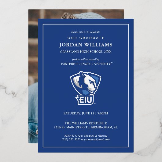 Logo der University Panthers von Eastern Illinois Folieneinladung (Vorderseite/Rückseite)