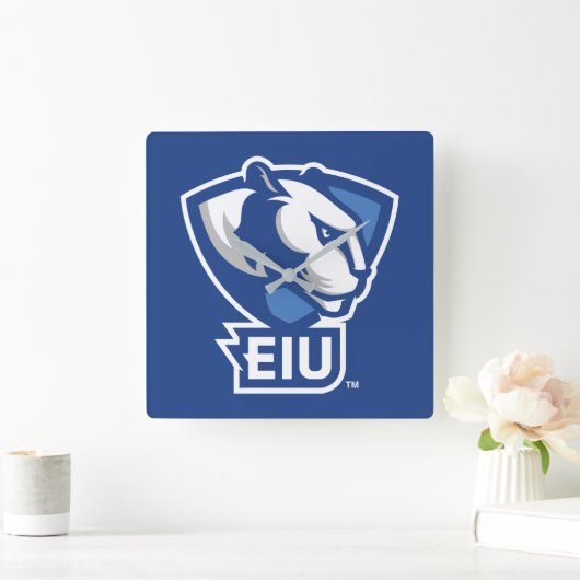 Logo der University Panthers von Eastern Illinois Quadratische Wanduhr (Zuhause)