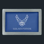 Logo der US Air Force - Blue Rechteckige Gürtelschnalle<br><div class="desc">Mit diesen klassischen Logos der US Air Force unterstützen Sie die United Staaten Air Force.</div>