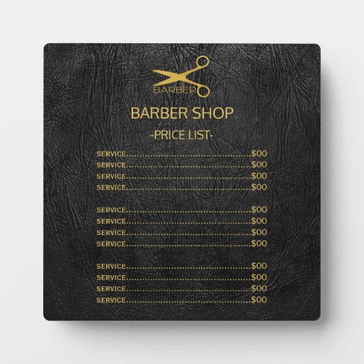 Logo des Barbershops Schwarz Gold Service Menü-Pla Fotoplatte (Vorderseite)