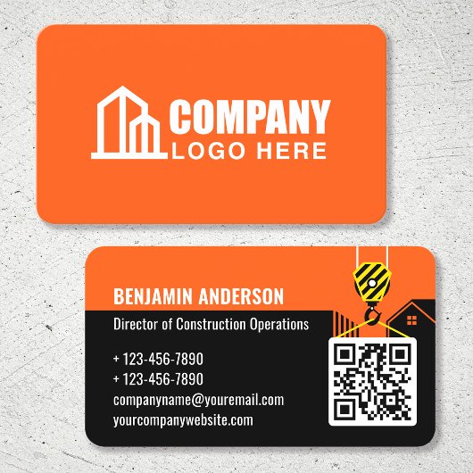 Logo des Bauunternehmens QR-Code Orange Visitenkarte
