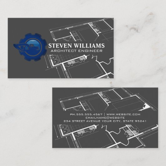 Logo des Builders | Blueprint Business Card Visitenkarte (Vorne/Hinten)