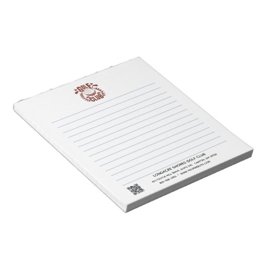 Logo des Golfclubs und QR-Code Notizblock (angewinkelt)