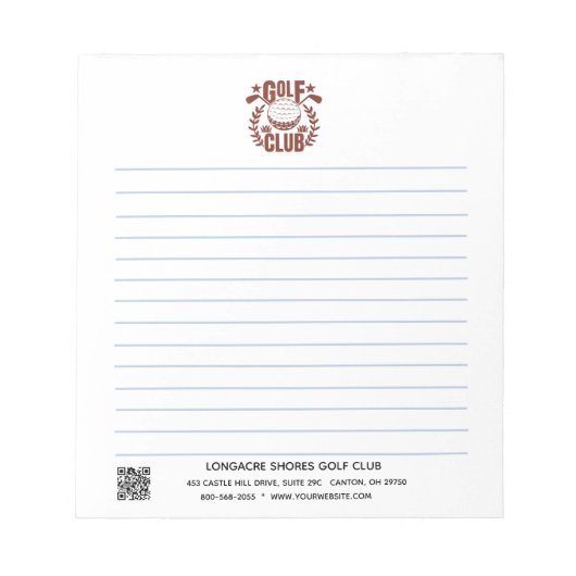 Logo des Golfclubs und QR-Code Notizblock (Vorderseite)