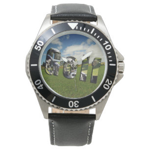 Logo des Golfplatzes, Mens Leather Watch Armbanduhr