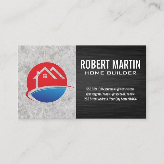 Logo des Hauses | Beton | Schwarze Textur Terminkarte (Vorderseite)