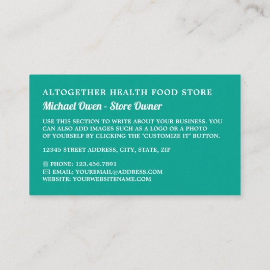 Logo des Health Food Store Visitenkarte (Rückseite)