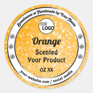 Logo des hellen Orange Sparkle Glitzer Product Lab Runder Aufkleber