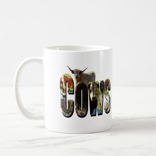 Logo des Küchenbildes, hergestellt mit Kuhbildern, Kaffeetasse (Links)