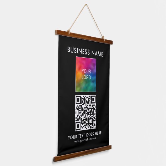 Logo des Kunden-Unternehmens im Text QR-Code Wandteppich Mit Holzrahmen (Gewinkelt)