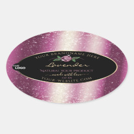 Logo des lila Glitzer Schwarze Blumenprodukte Ovaler Aufkleber