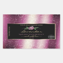 Logo des lila Glitzer Schwarze Blumenprodukte Rechteckiger Aufkleber