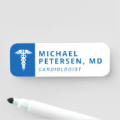 Logo des Mediziners Caduceus blau Name Namensschild (Beispiel)