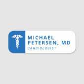 Logo des Mediziners Caduceus blau Name Namensschild (Vorderseite)