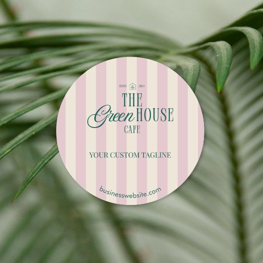 Logo des Retro Pink Stripe Green Bakery Cafés Runder Aufkleber