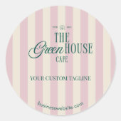 Logo des Retro Pink Stripe Green Bakery Cafés Runder Aufkleber (Vorderseite)