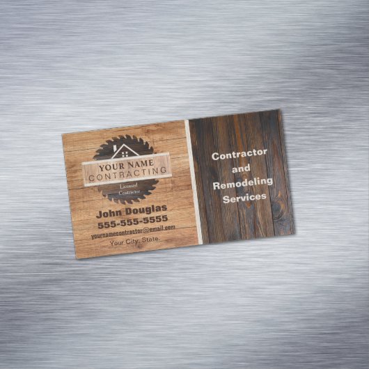 Logo des Rustic Wood Tone Contractor Visitenkarte Magnetische Visitenkarte (Beispiel)