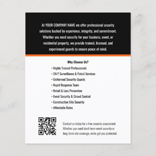 Logo des Unternehmens "Security Guard Services Com Flyer (Hinten)