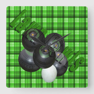 Logo-Design für Green Tartan Lawn Bowls, Quadratische Wanduhr