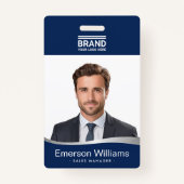 Logo dunkelblau Imitat Silber-Welle Mitarbeiternam Ausweis (Vorderseite)