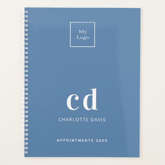 Logo-Dusty Blue Monogram Initials Business 2026 Planer (Vorderseite)