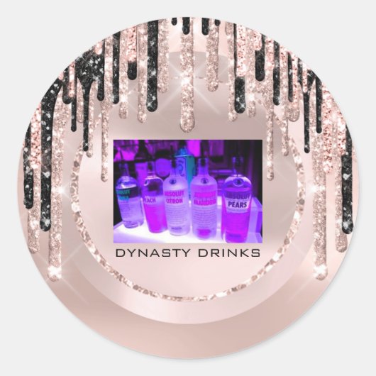 Logo Dynastie Drinks Event PurpleDrips Rose Glitze Runder Aufkleber (Vorderseite)