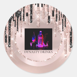 Logo-Dynastie Drinks Event WeddigDrips Rose Glitze Runder Aufkleber