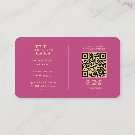 Logo E Monogram Modern Pink Gold Elegant Visitenkarte (Rückseite)