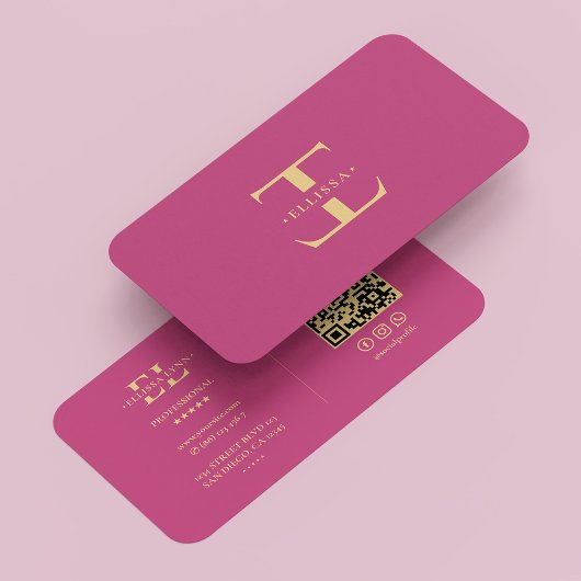 Logo E Monogram Modern Pink Gold Elegant Visitenkarte