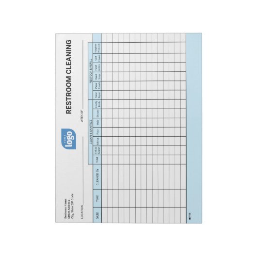 Logo Editable Office Restroom Cleaning Log Notepad Notizblock (Rotiert)