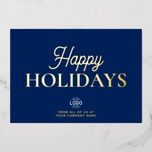 Logo Elegante Navy Blue Business Holiday Card Folieneinladung (Vorderseite)