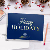 Logo Elegante Navy Blue Business Holiday Card Folieneinladung