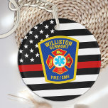 Logo-Emblem für Feuerwehrleute Schlüsselanhänger<br><div class="desc">Thin Red Line Feuerwehr Schlüsselanhänger - Amerikanische Flagge in Firefighter Flag Farben, modernes Schwarz und Rot Design . Stellen Sie sich Ihr Abteilungslogo und den Namen Ihres Feuerwehrmanns zusammen. Dieser personalisierte Feuerwehrmann-Schlüsselanhänger ist ideal für Feuerwehren und Feuerwehr, Werbegedanken oder Geschenke für Ihre Feuerwehrleute. COPYRIGHT © 2020 Judy Burrows, Black Dog...</div>