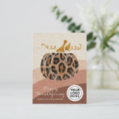 Logo-Erntedank Boho Leopard Pumpkin Feiertagspostkarte (Stehend Vorderseite)