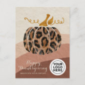 Logo-Erntedank Boho Leopard Pumpkin Feiertagspostkarte (Vorderseite)