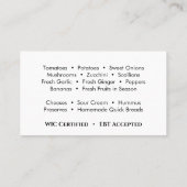 Logo "Farm Fresh Fruits and Vegetables Cornucopia" Visitenkarte (Rückseite)