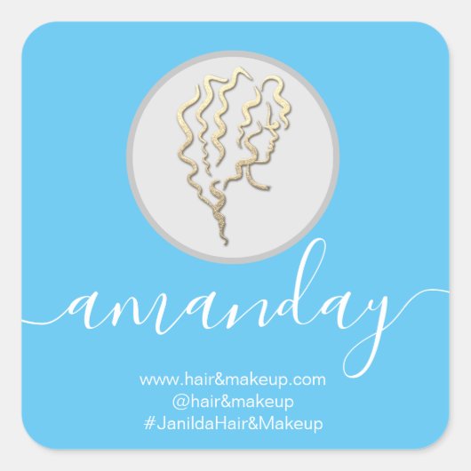 Logo Firma Name Friseur Makeup Blue Quadratischer Aufkleber (Vorderseite)