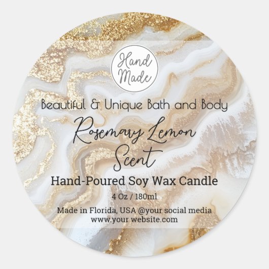 Logo-Flasche mit goldfarbenem Marmor, Flasche, JAR Runder Aufkleber (Vorderseite)