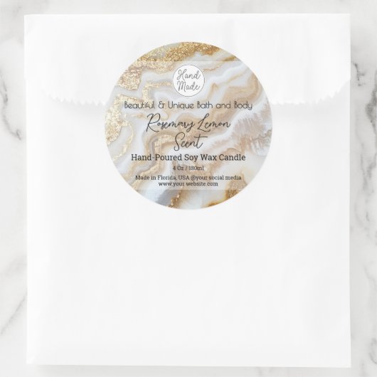 Logo-Flasche mit goldfarbenem Marmor, Flasche, JAR Runder Aufkleber (Tasche)