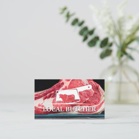 Logo "Fleisch-Leder" | Steak Visitenkarte (Stehend Vorderseite)