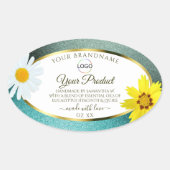 Logo "Floral Aquamarin Blue Glitzer White Product Ovaler Aufkleber (Vorderseite)