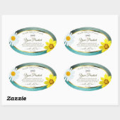 Logo "Floral Aquamarin Blue Glitzer White Product Ovaler Aufkleber (Blatt)