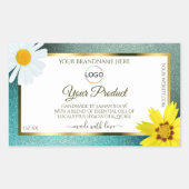 Logo "Floral Aquamarin Blue Glitzer White Product Rechteckiger Aufkleber (Vorderseite)