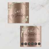 Logo Floral Tropfen 6 Punches Friseur Lash Rose Quadratische Visitenkarte (Vorne/Hinten)