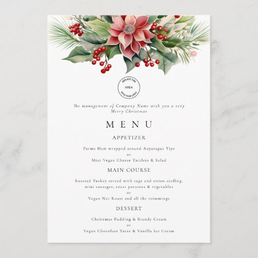 Logo Florals Business Christmas Party Menu Card Einladung (Vorderseite)