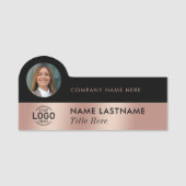 Logo Foto Berufliche Imitate Rose Gold Schwarz Namensschild (Vorderseite)