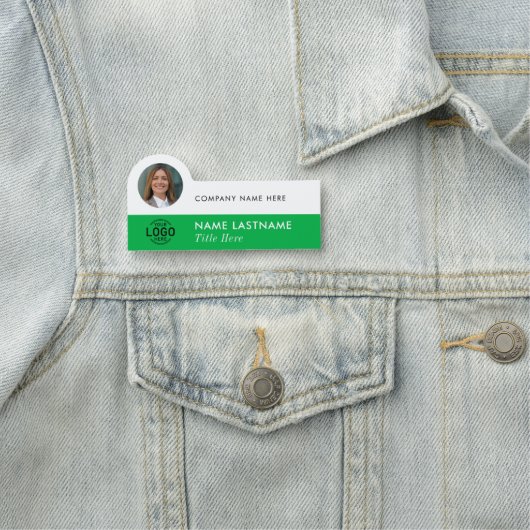 Logo-Foto-ID Einfach Grüner Weißer Mitarbeiter Namensschild (Beispiel)