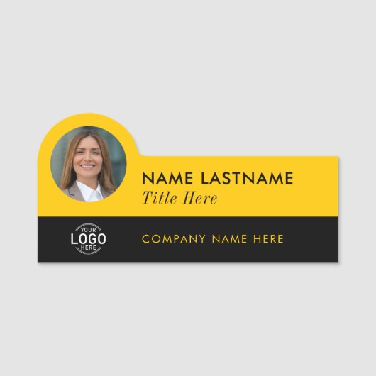 Logo-Foto-ID Hellgelbes schwarzes Unternehmen hinz Namensschild (Vorderseite)