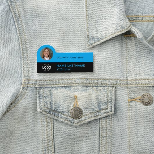 Logo-Foto-ID Modern Sky Blue Black Business Titel Namensschild (Beispiel)